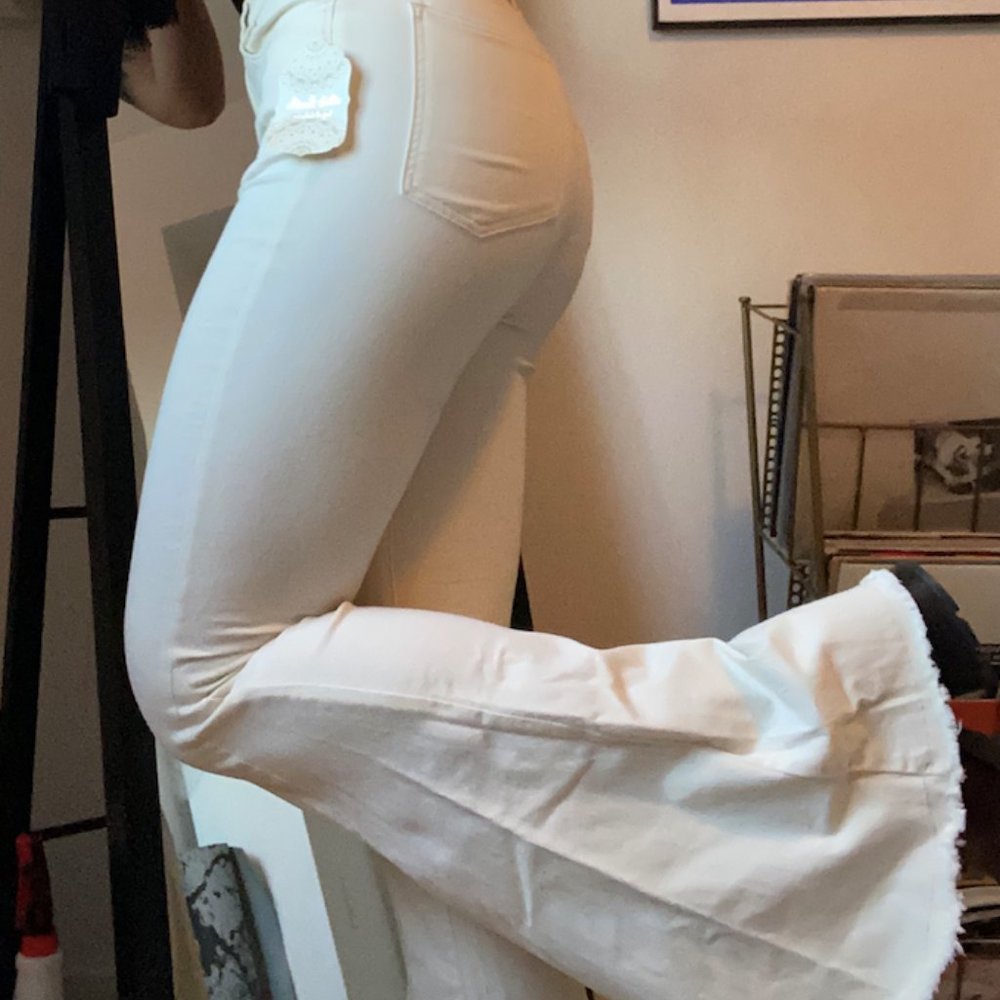 New with tags Altar'd State white disco flares + high waisted jeans M